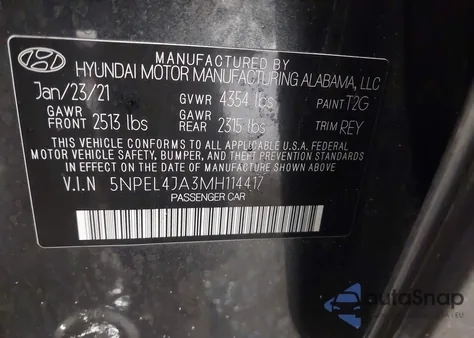 2021 Hyundai Sonata Sel from USA, damaged, VIN 5NPEL4JA3MH114417